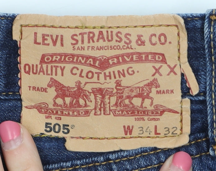 Levi's Men's Blue Denim Shorts, 505, W34 L32, Distressed Casual