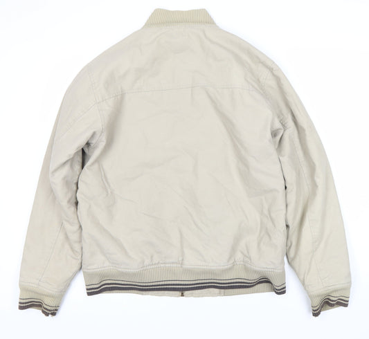 Ellesse Men's Beige Bomber Jacket M Casual Zip Logo