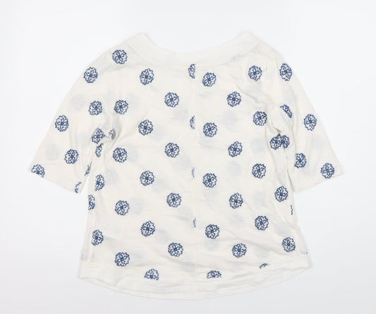 Women's White Floral Top, Size 8, 3/4 Sleeve