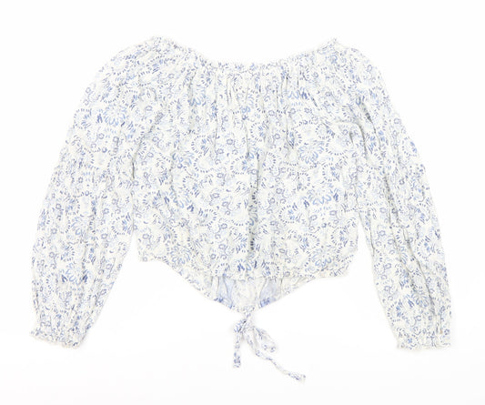 Hollister Women's Blue Floral Cropped Blouse XS