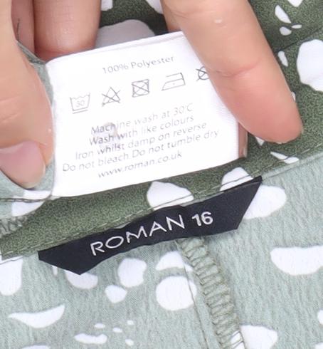 Close-up detail of Roman Women's Green 3/4 Sleeve Button Dress -, size 16