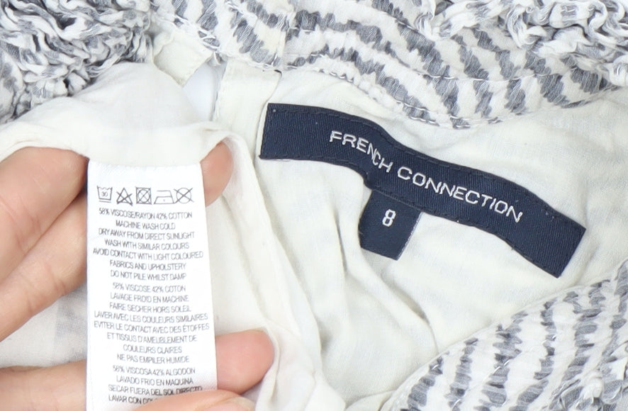 French Connection Women's White Striped Blouse - Size 10