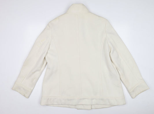BHS Women's White Cotton Pea Coat, Size M, Double-Breasted