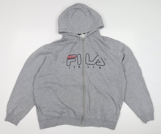 Fila Men's Grey Full Zip Hoodie 2XL Logo Design