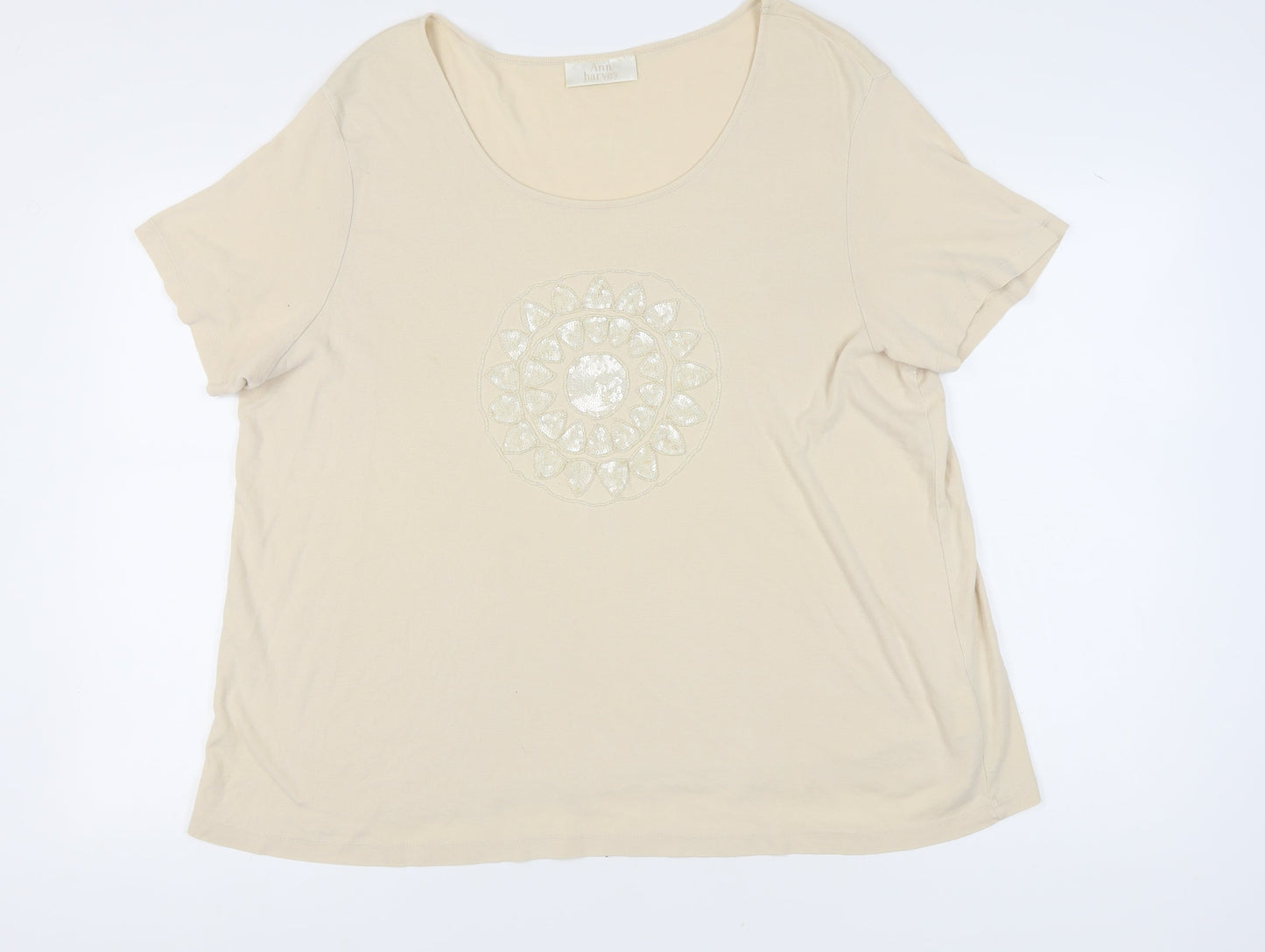 Ann Harvey Women's Beige Relaxed Cotton T-Shirt Size 24
