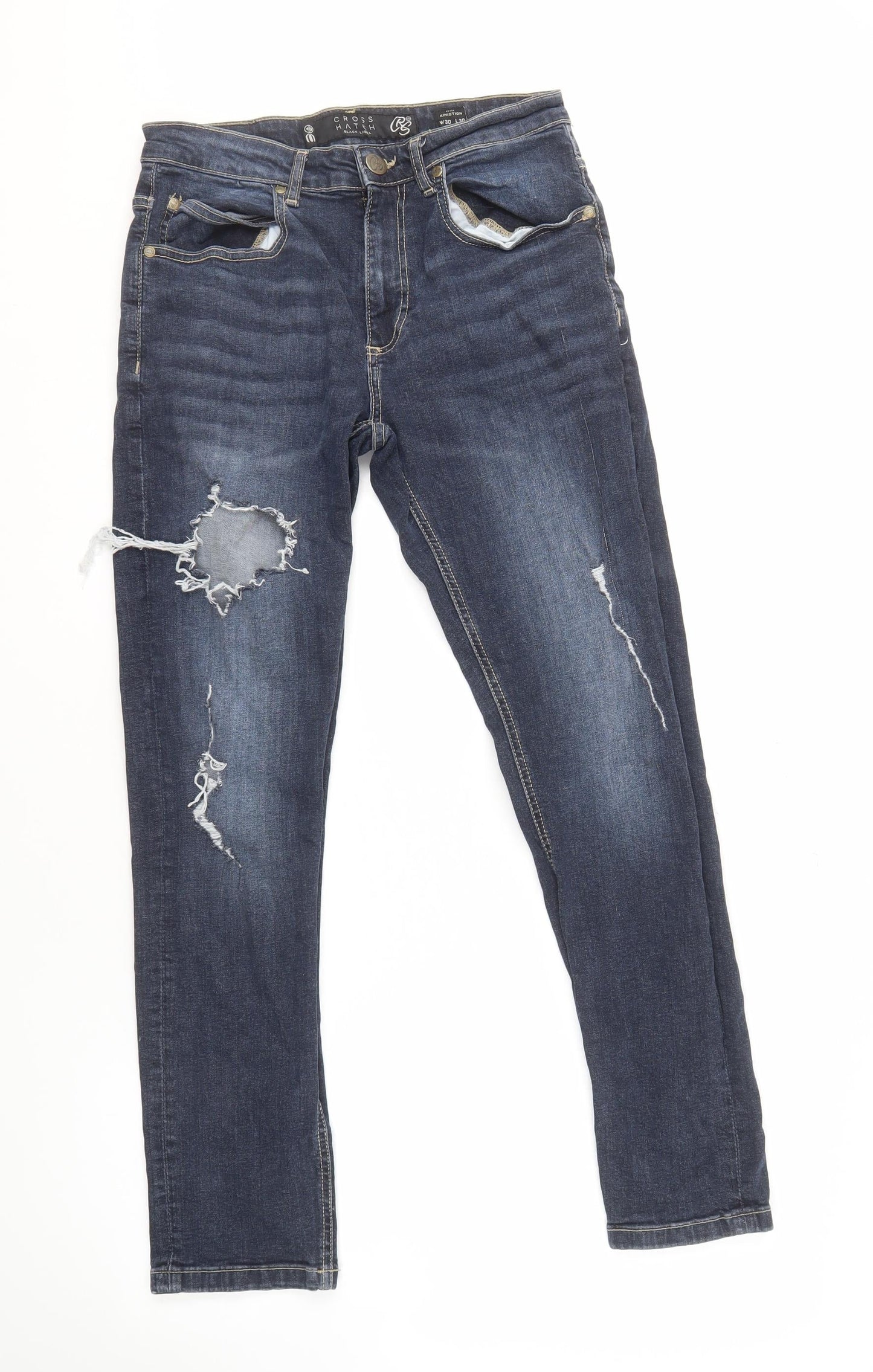 Cross Hatch Men's Blue Slim Fit Distressed Jeans 30W 30L