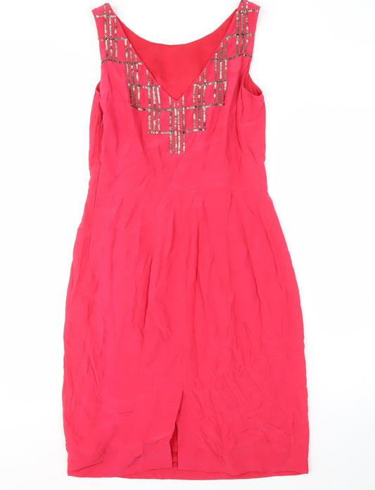 Boden Women's Red Sheath Dress Size 8 Sleeveless Beaded V-Neck