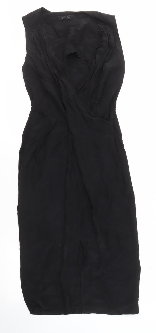 AllSaints Women's Black Silk Midi Sheath Dress, Size 8