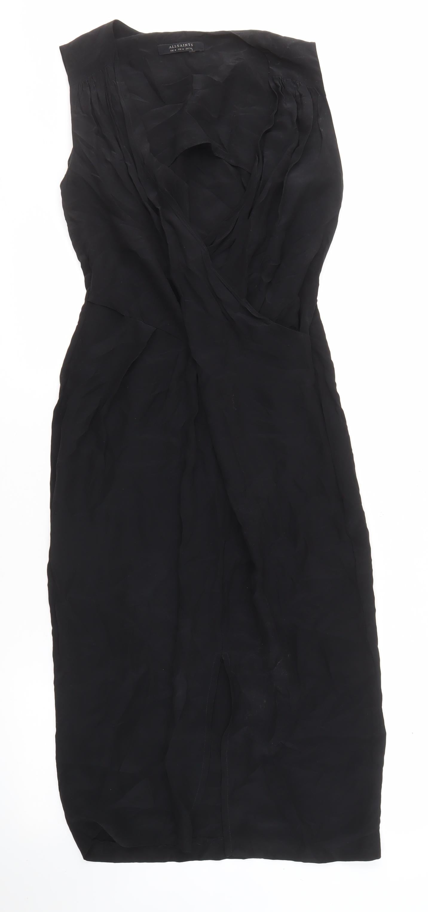 AllSaints Women's Black Silk Midi Sheath Dress, Size 8