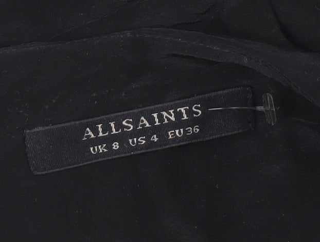 AllSaints Women's Black Silk Midi Sheath Dress, Size 8