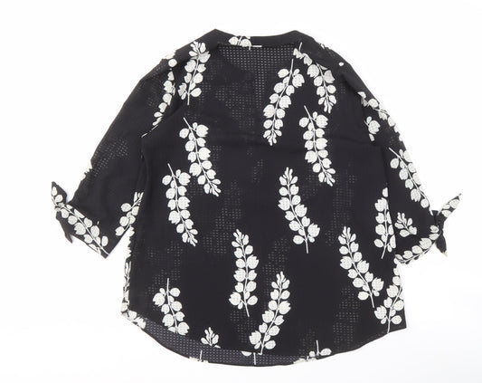 Debenhams Women's Black Floral V-Neck Blouse Size 14