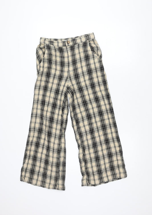Hollister Women’s Black Beige Plaid Wide-Leg Trousers S