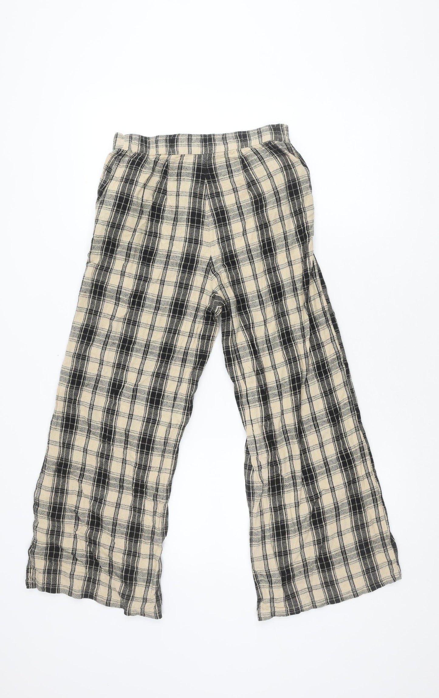 Hollister Women’s Black Beige Plaid Wide-Leg Trousers S