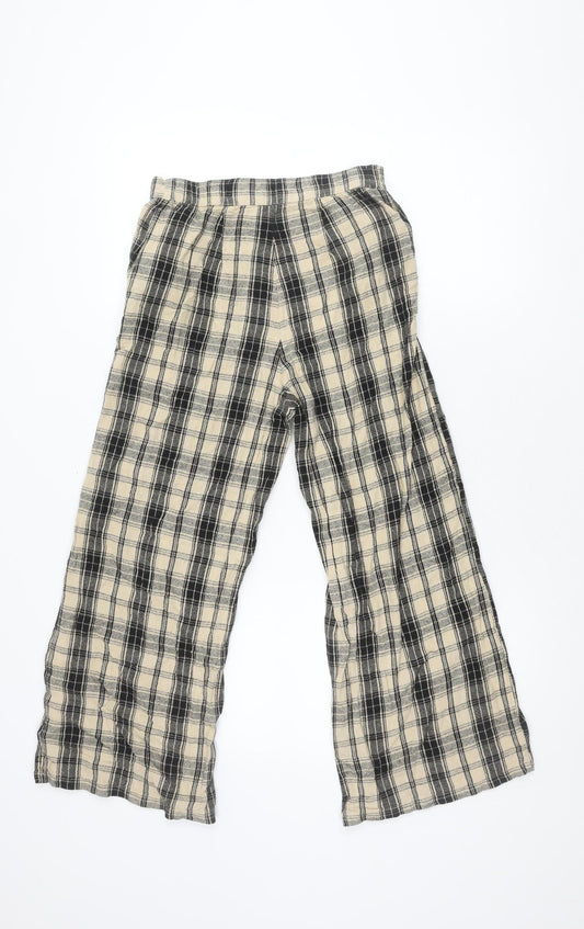 Hollister Women’s Black Beige Plaid Wide-Leg Trousers S