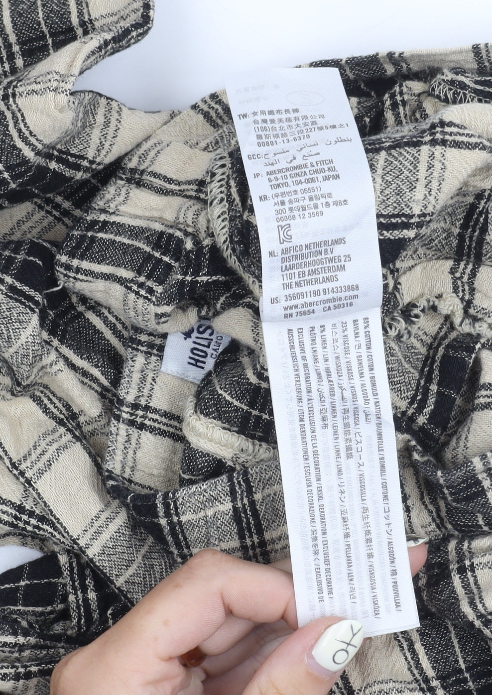 Hollister Women’s Black Beige Plaid Wide-Leg Trousers S