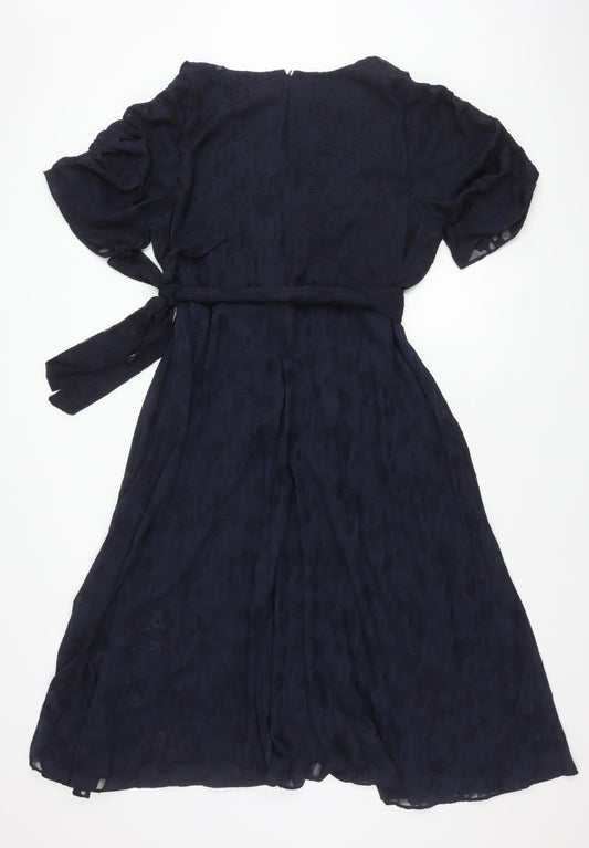 DKNY Women's Blue A-Line Dress Size 18 V-Neck Puff Sleeve