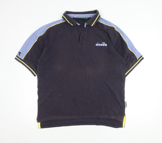 Diadora Men’s Black Polo Shirt L Cotton Short Sleeve