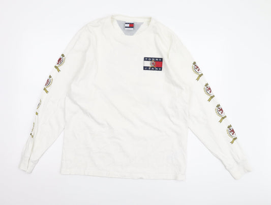 Tommy Jeans Men White Long Sleeve Crew Neck T-Shirt Size S