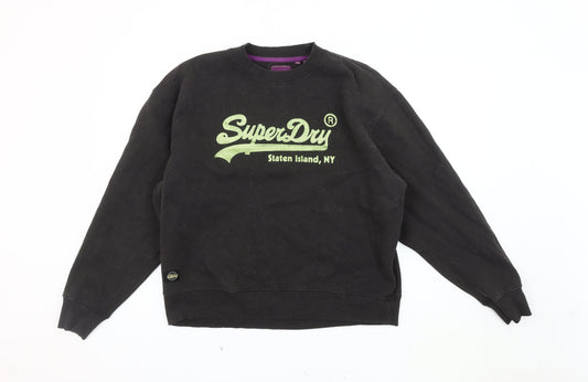 Unisex Adults UK 14 Regular Superdry Black Pullover Sweatshirt