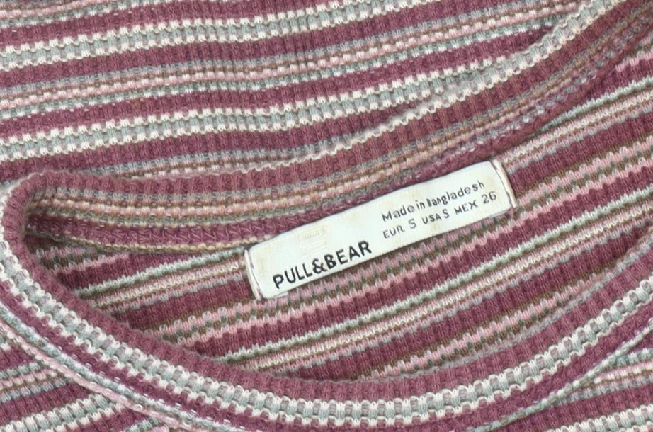 Pull & Bear Women's Multicoloured Striped Cropped Knit Top