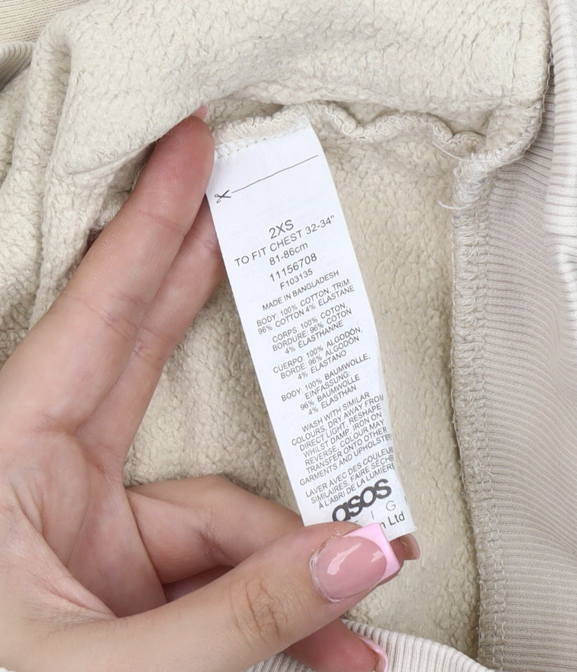 Brand and care label for ASOS DESIGN Beige Women's 2XS Pullover Hoodie