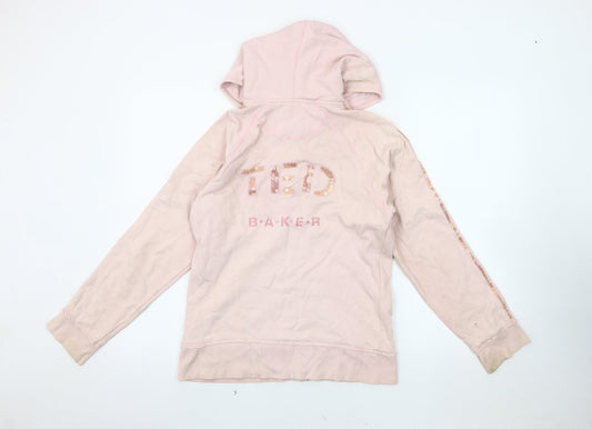 Ted Baker Girls Pink Hooded Jacket, Size 16, Zip Sequined Logo