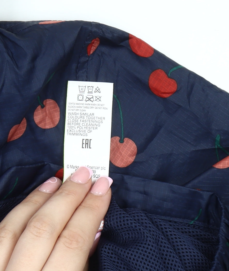 Brand and care label for Marks & Spencer girls’ blue hooded anorak 7-8 years