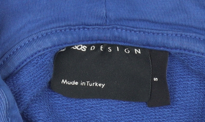 Close-up detail of ASOS DESIGN Men's Blue Pullover Hoodie -, size S