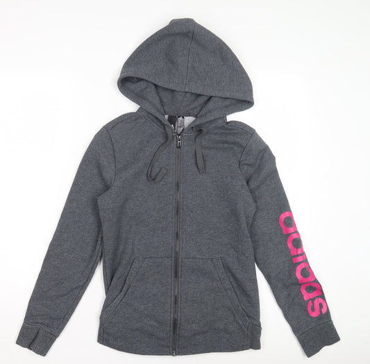 Adidas Girls Grey Full Zip Hoodie - Size 7 Years