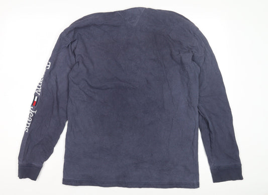 Tommy Jeans Men's Blue Long Sleeve T-Shirt Medium