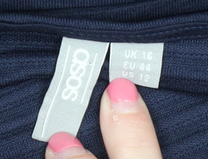 Brand and care label for ASOS Women Blue Short Sleeve Top, size 16
