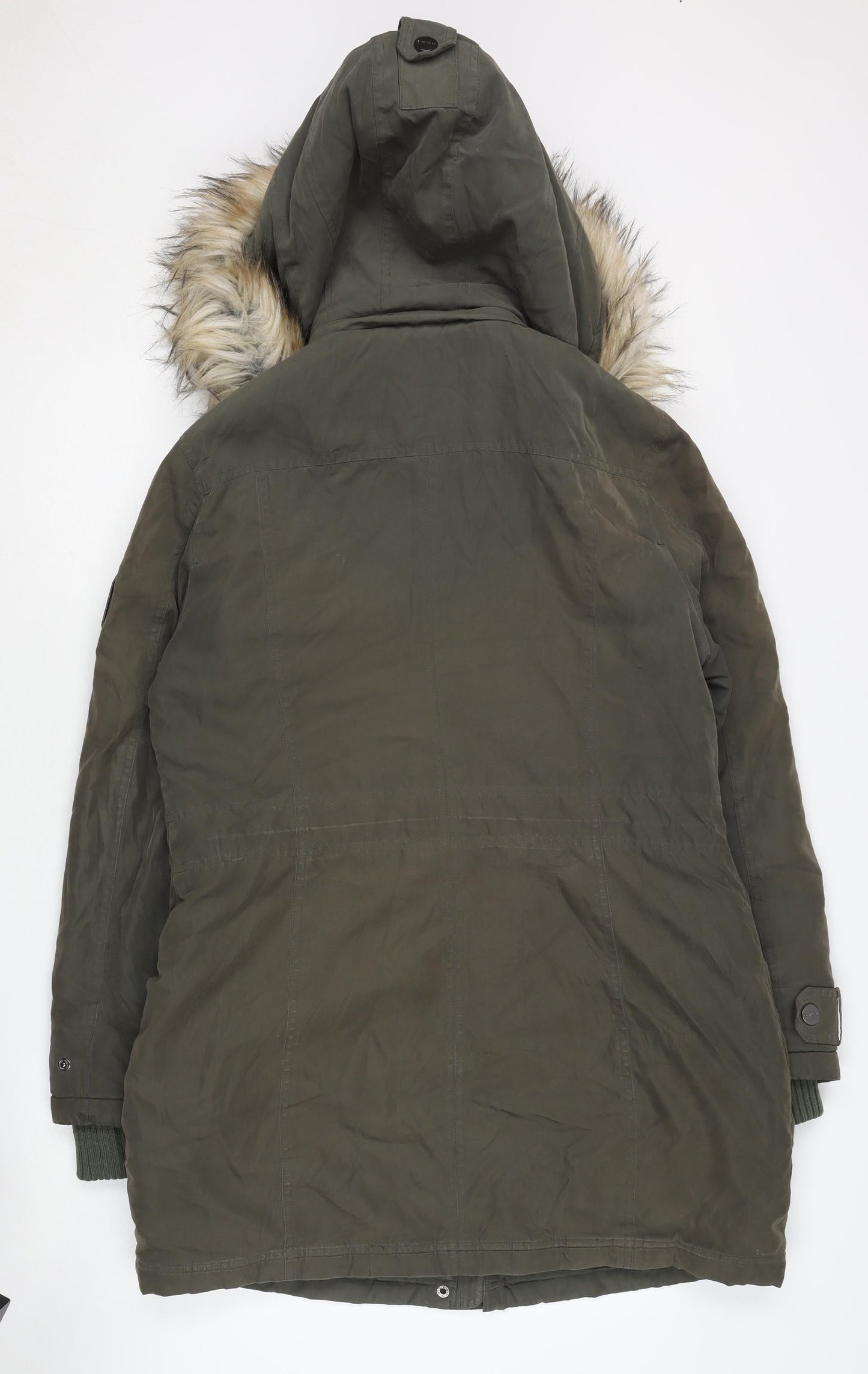 DKNY Women's Green Parka with Faux Fur, Size M