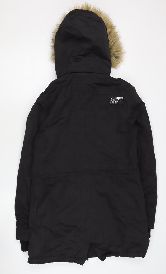 Superdry Women's Black Parka, M, Fur Trim, Hooded