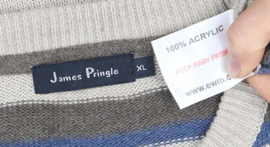 James Pringle Men's Beige Striped Pullover Jumper XL