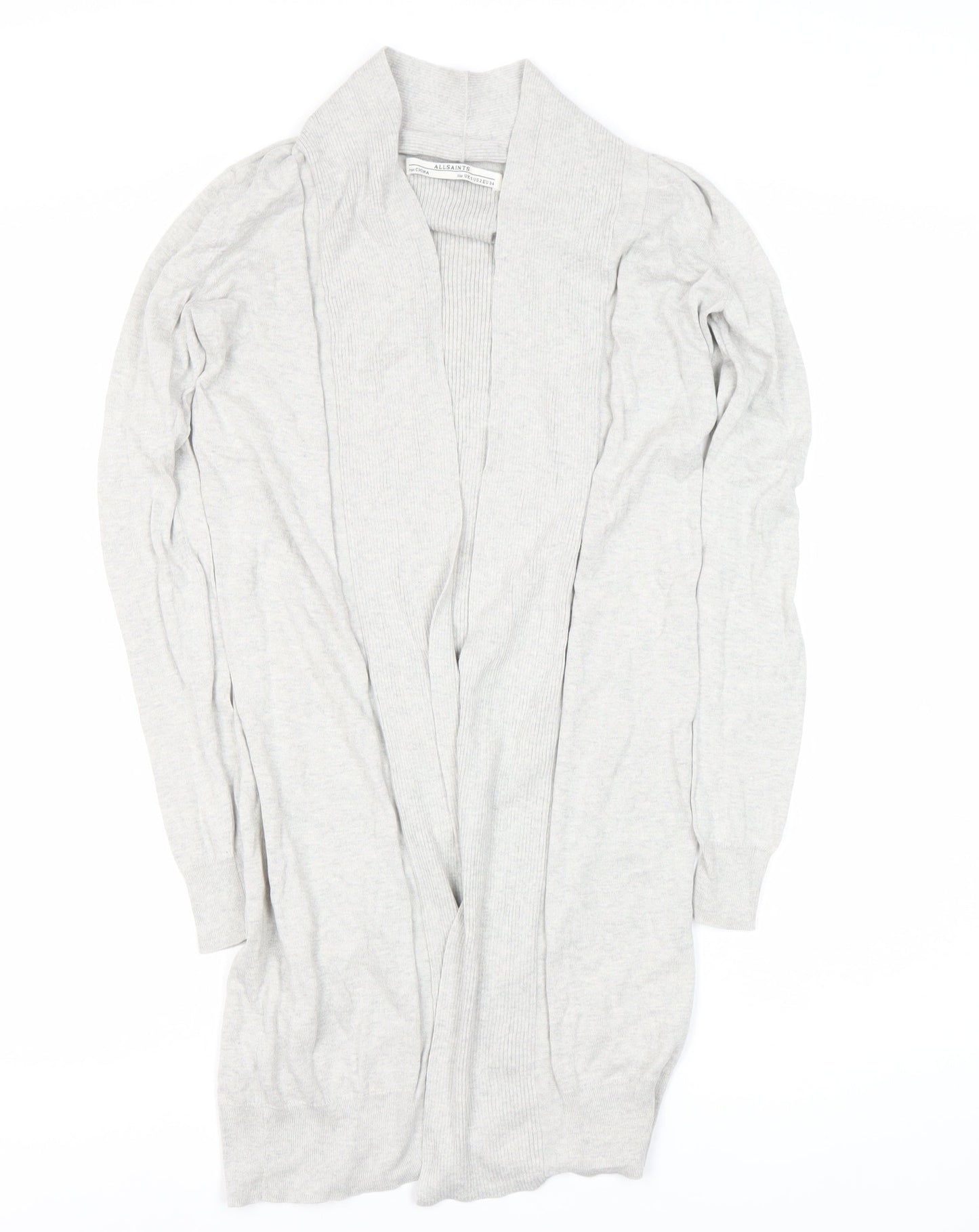 AllSaints Women's Grey Open Front Cardigan Size UK 6 Silk Cotton