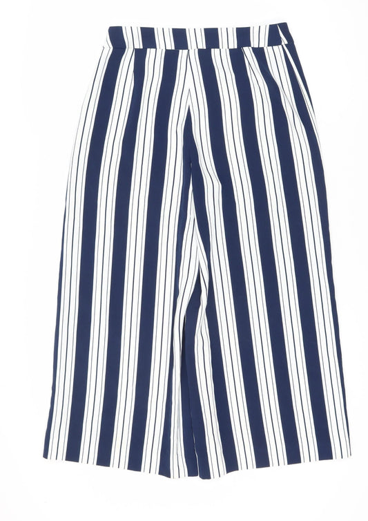 H&M Women's Striped Blue Trousers Size 8