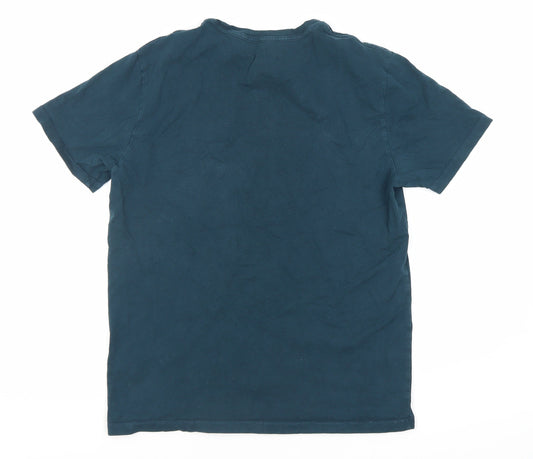 AllSaints Men's Blue Cotton T-Shirt - Small, Crew Neck, Logo