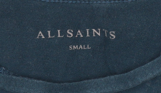 AllSaints Men's Blue Cotton T-Shirt - Small, Crew Neck, Logo
