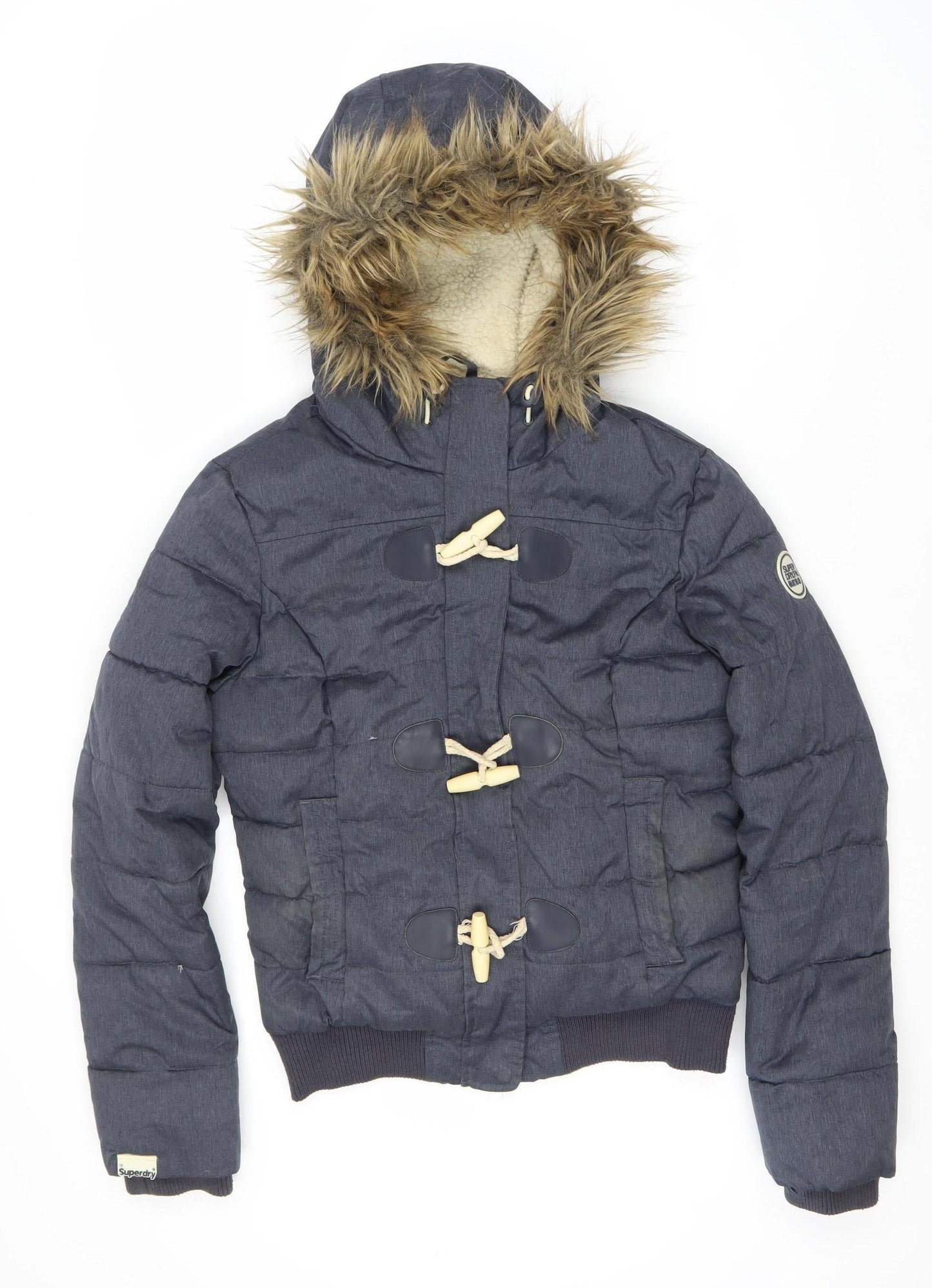 Superdry Women's Blue Puffer Jacket S Hooded Winter