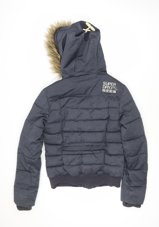 Superdry Women's Blue Puffer Jacket S Hooded Winter