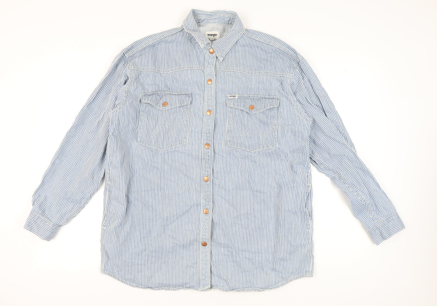 Wrangler Women's Blue Striped Button-Up Shirt S