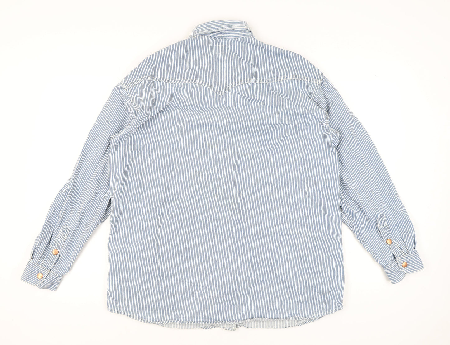 Wrangler Women's Blue Striped Button-Up Shirt S