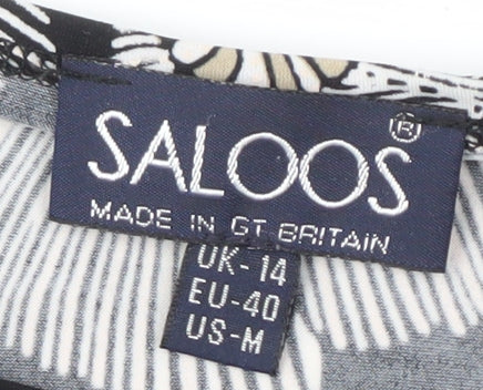 Brand and care label for Saloos Floral Tunic Top in Black, size 14