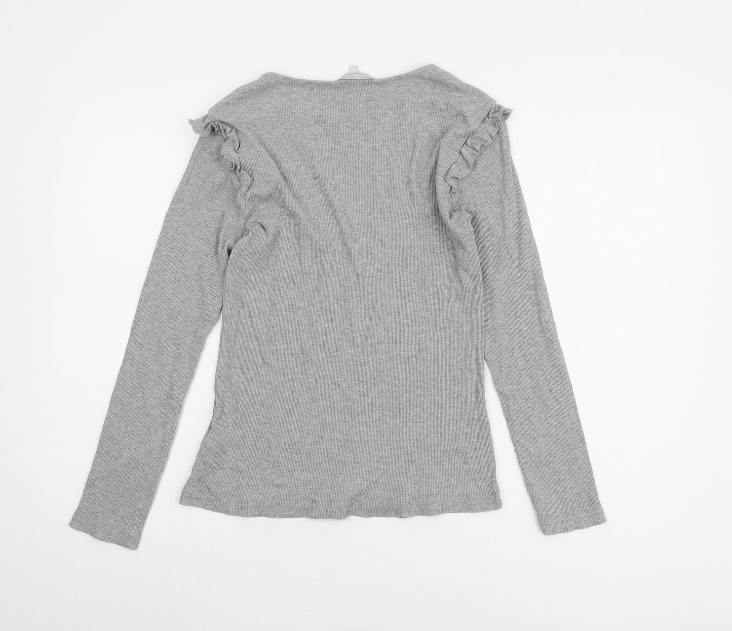 Red Herring Grey Long Sleeve Ruffle T-Shirt - Size 14