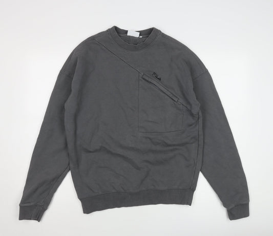 Fila Men's Grey S Pullover Sweatshirt with Logo