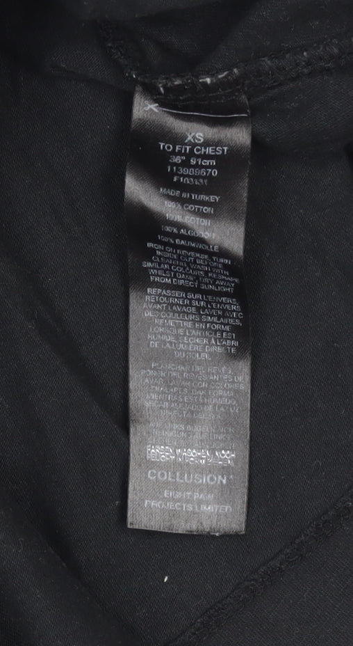 COLLUSION Men's XS Black Graphic Music T-Shirt