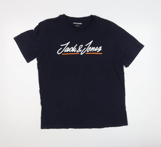 Jack & Jones Men's Blue Graphic T-Shirt - Size L