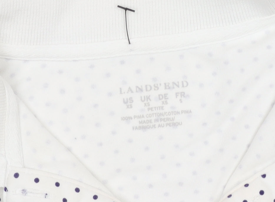 Lands' End Women's Polka Dot White Polo XS Petites
