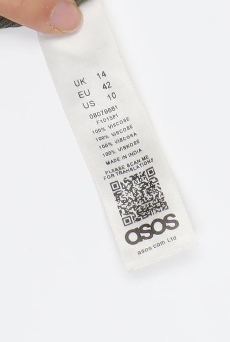 Close-up detail of ASOS Women’s Green Viscose Jumpsuit, size UK 14, Wide-Leg Style
