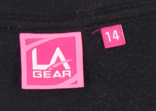 Brand and care label for LA Gear Women's Black Full Zip Jacket, size 14